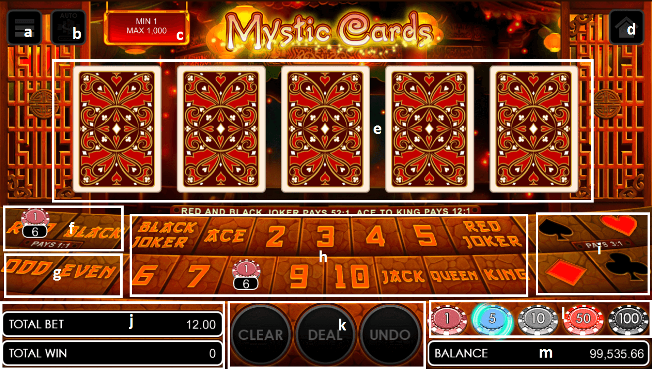 Mystic cards game user interface